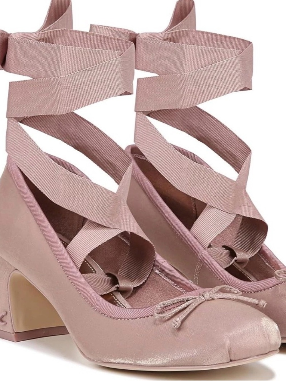 Sam Edelman Blush Pink Satin Block Heel Ballet Wrap Pumps